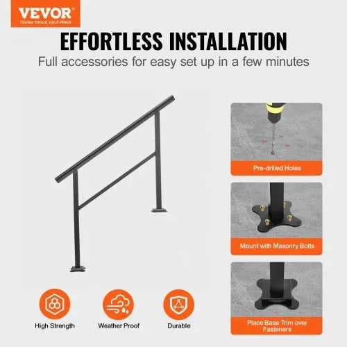 Handrail - VEVOR Handrail Outdoor Stairs 47.6 X 35.2 Inch Outdoor Handrail Outdoor Stair Railing Adjustable from 0 to 30 Degrees Handrail for Stairs Outdoor Aluminum Black Stair Railing Fit 3-4 Steps