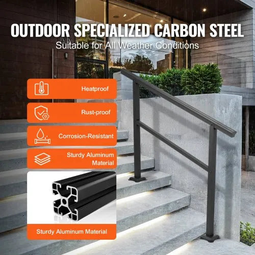 Handrail - VEVOR Handrail Outdoor Stairs 47.6 X 35.2 Inch Outdoor Handrail Outdoor Stair Railing Adjustable from 0 to 30 Degrees Handrail for Stairs Outdoor Aluminum Black Stair Railing Fit 3-4 Steps