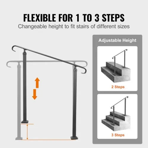 Handrail - VEVOR Handrail Outdoor Stairs 47.6 X 35.2 Inch Outdoor Handrail Outdoor Stair Railing Adjustable from 0 to 30 Degrees Handrail for Stairs Outdoor Aluminum Black Stair Railing Fit 3-4 Steps