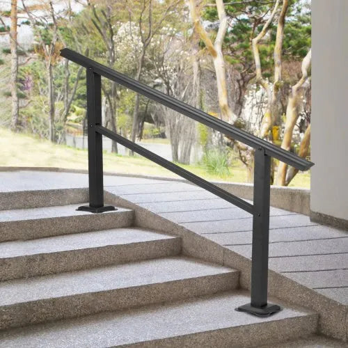 Handrail - VEVOR Handrail Outdoor Stairs 47.6 X 35.2 Inch Outdoor Handrail Outdoor Stair Railing Adjustable from 0 to 30 Degrees Handrail for Stairs Outdoor Aluminum Black Stair Railing Fit 3-4 Steps