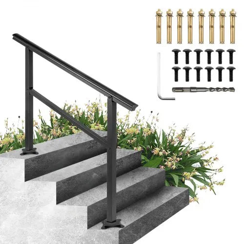 Handrail - VEVOR Handrail Outdoor Stairs 47.6 X 35.2 Inch Outdoor Handrail Outdoor Stair Railing Adjustable from 0 to 30 Degrees Handrail for Stairs Outdoor Aluminum Black Stair Railing Fit 3-4 Steps