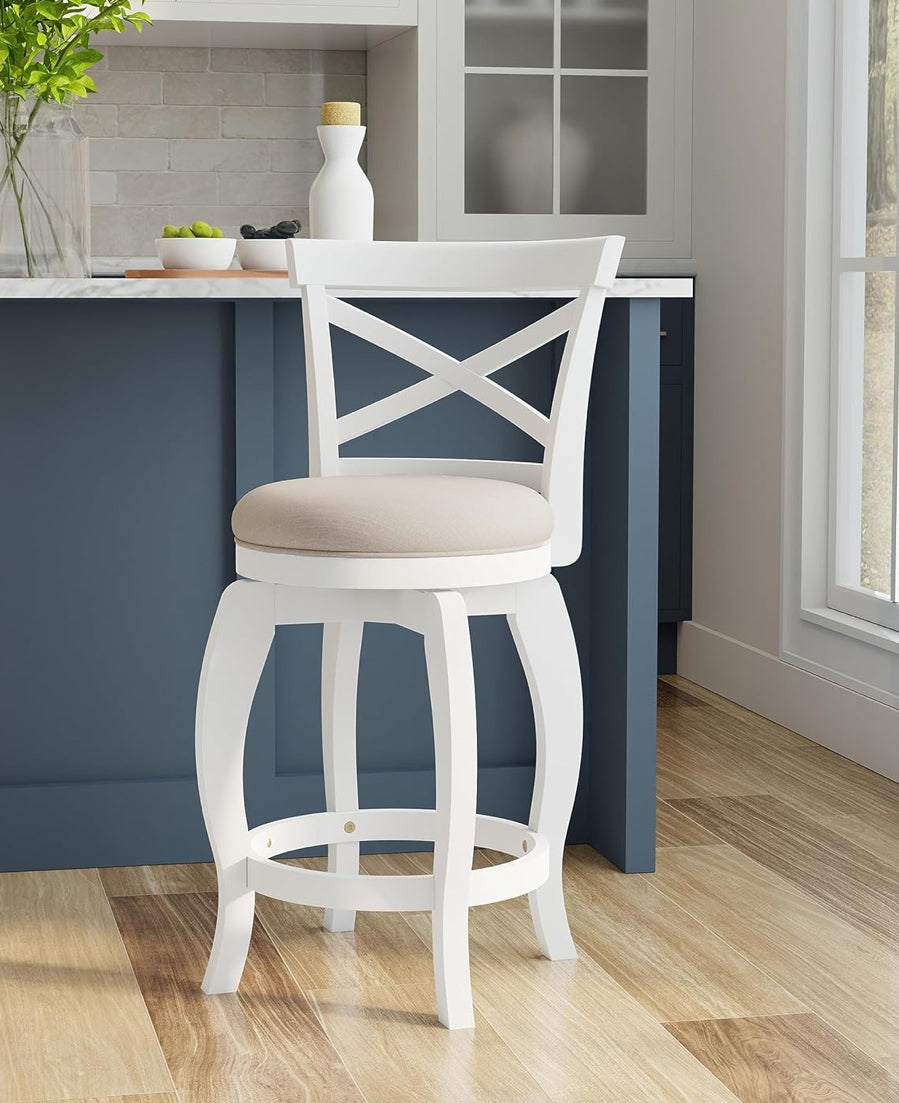 Barstool Single - 26” Hillsdale Saddlebrook Wood Swivel Counter Height Stool, White - Hebron4