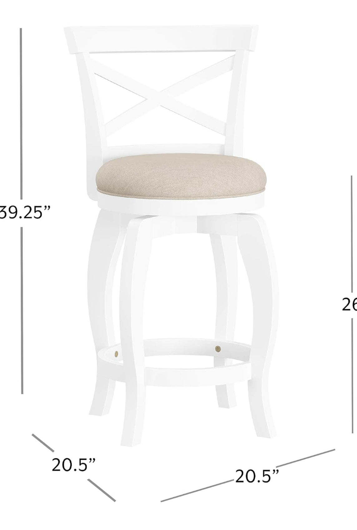 Barstool Single - 26” Hillsdale Saddlebrook Wood Swivel Counter Height Stool, White - Hebron4