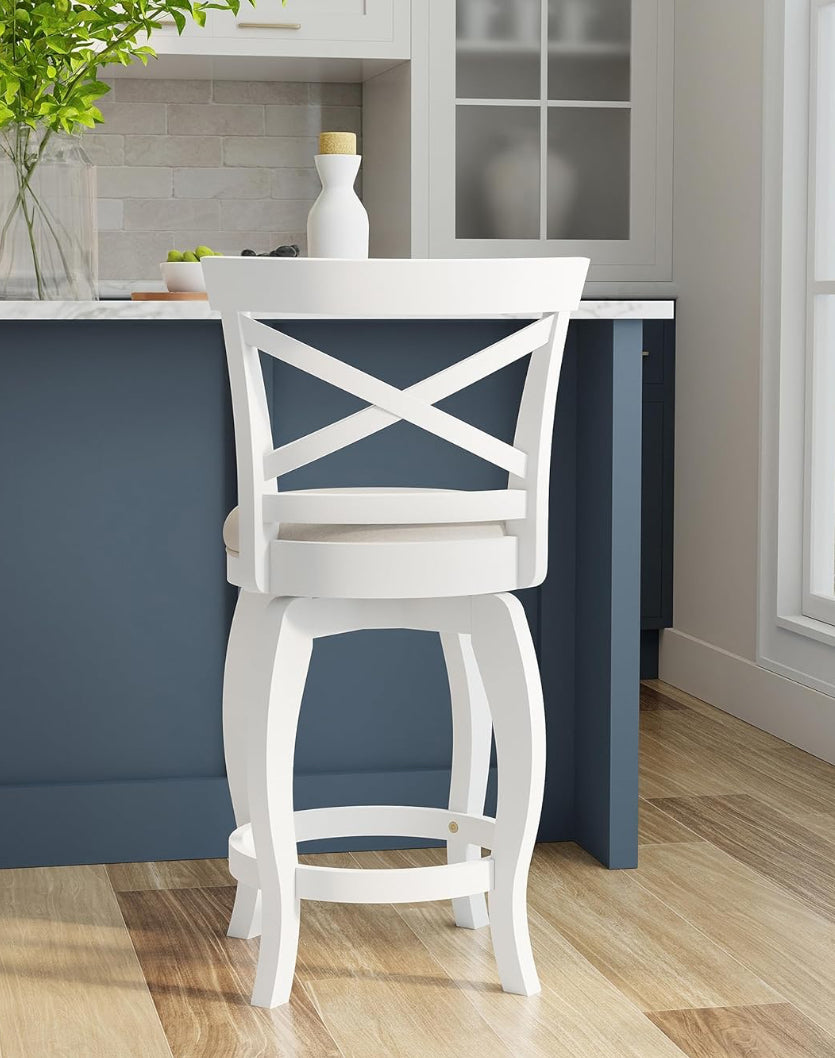 Barstool Single - 26” Hillsdale Saddlebrook Wood Swivel Counter Height Stool, White - Hebron4
