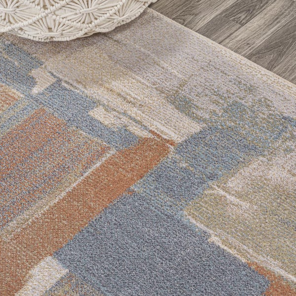 Rug - 8 ft. x 10 ft. Cream/Multi Weaver Abstract Coastal Watercolor Machine-Washable Area Rug