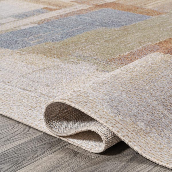 Rug - 8 ft. x 10 ft. Cream/Multi Weaver Abstract Coastal Watercolor Machine-Washable Area Rug