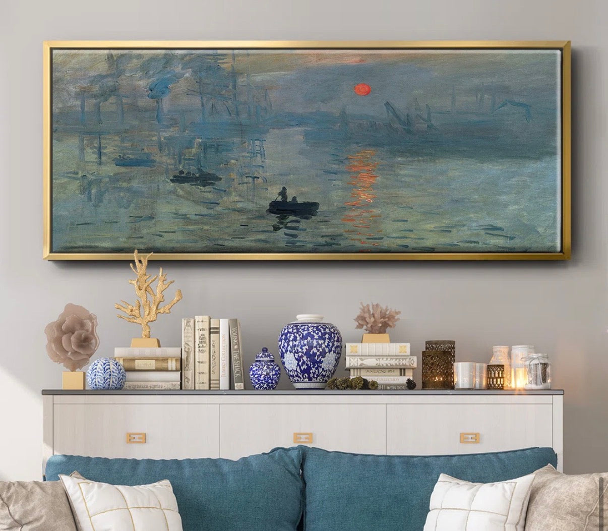 Framed Canvas - 24” x 60” “ Sunrise” by Monet