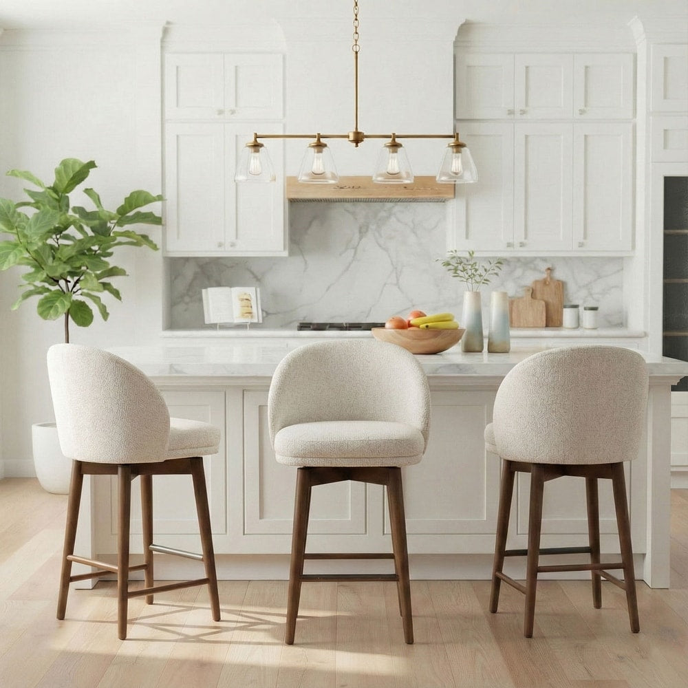 Barstool Set of 3 - 25.5" Swivel Upholstered Counter Stool Solid Wood Legs(Set of 3) - Cream