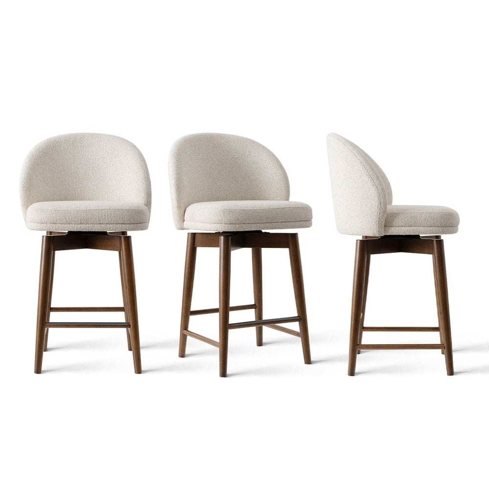 Barstool Set of 3 - 25.5" Swivel Upholstered Counter Stool Solid Wood Legs(Set of 3) - Cream