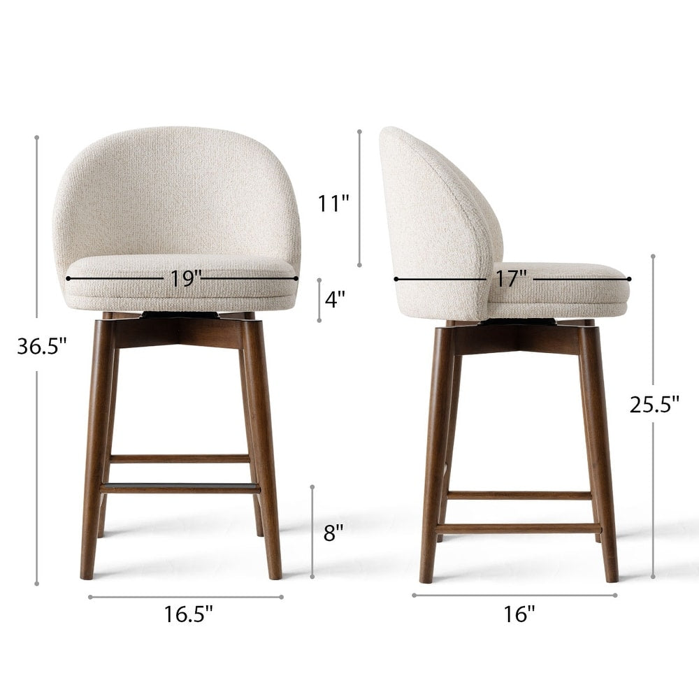 Barstool Set of 3 - 25.5" Swivel Upholstered Counter Stool Solid Wood Legs(Set of 3) - Cream
