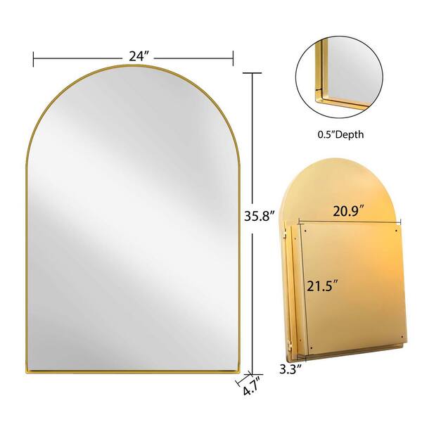 Medincine Cabinet - 24 in. W x 36 in. H Arched Metal Medicine Cabinet with Mirror in Gold, Recessed and Wall Medicine Cabinet for Storage