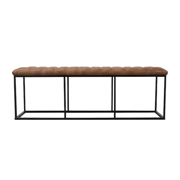 Bench - Large Light Brown Faux Leather Decorative Bench/Ottoman with Button Tufting 17.25 in H x 52.25 W x 15.75 D