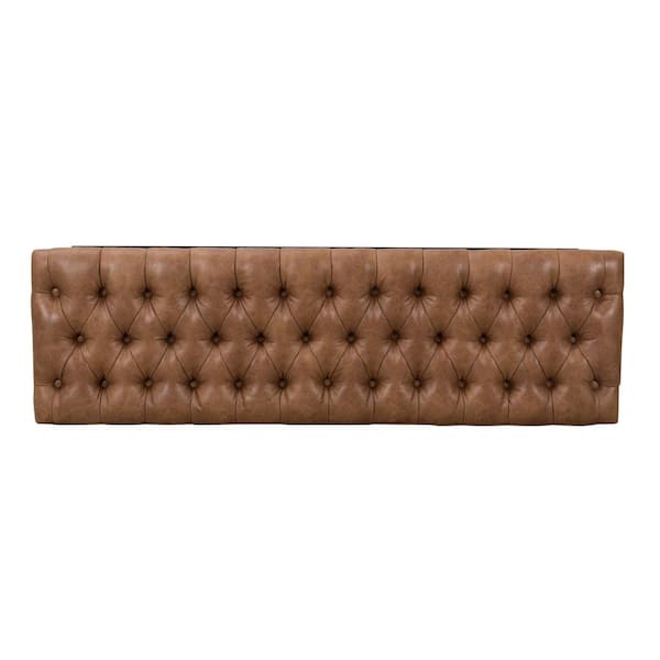 Bench - Large Light Brown Faux Leather Decorative Bench/Ottoman with Button Tufting 17.25 in H x 52.25 W x 15.75 D
