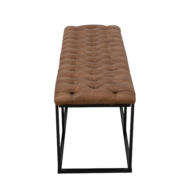 Bench - Large Light Brown Faux Leather Decorative Bench/Ottoman with Button Tufting 17.25 in H x 52.25 W x 15.75 D