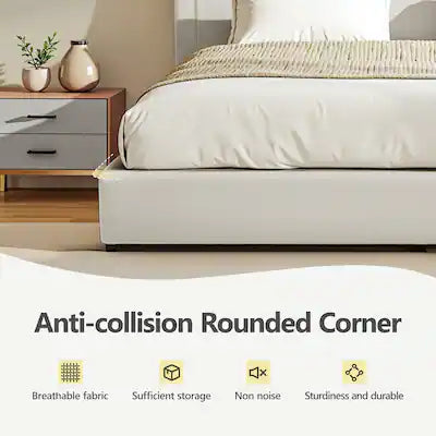 Bed - Full Size KERDOM - Upholstered Platform Bed Frame with 4 Roller Drawers & Chenille Wingback Headboard, Storage