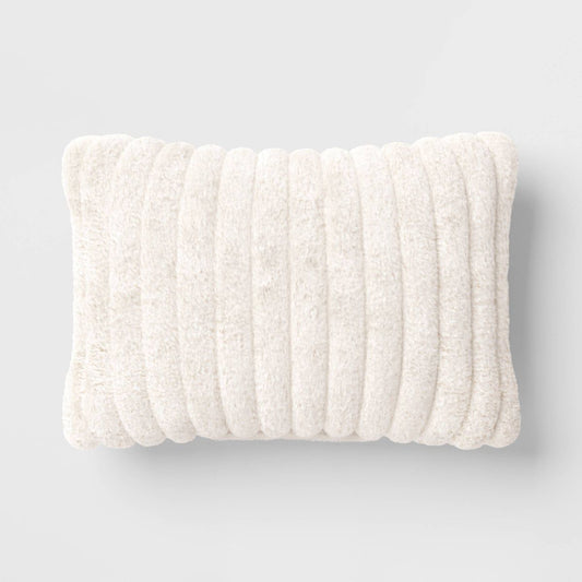 Pillow - Channeled Cream Faux Fur Lumbar Throw - BT10.31.25