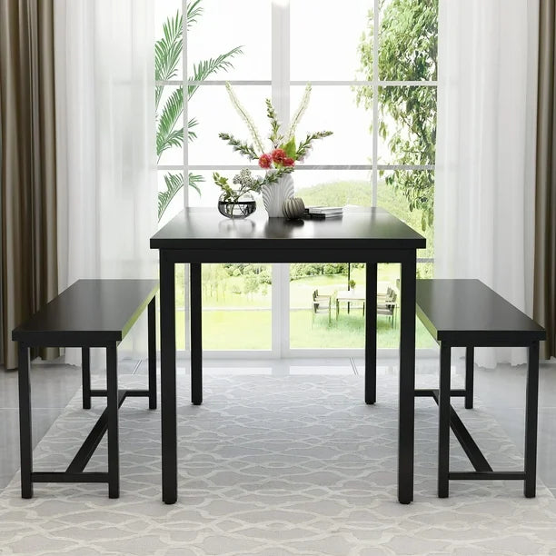 Dining Set - 3-Piece Modern Dining Furniture Set with Benches, Black