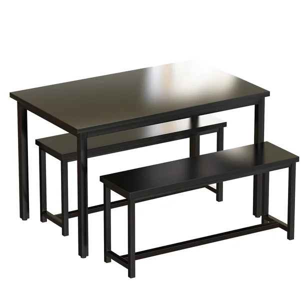 Dining Set - 3-Piece Modern Dining Furniture Set with Benches, Black