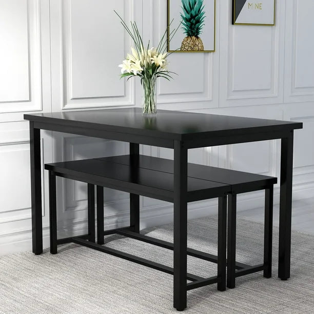 Dining Set - 3-Piece Modern Dining Furniture Set with Benches, Black