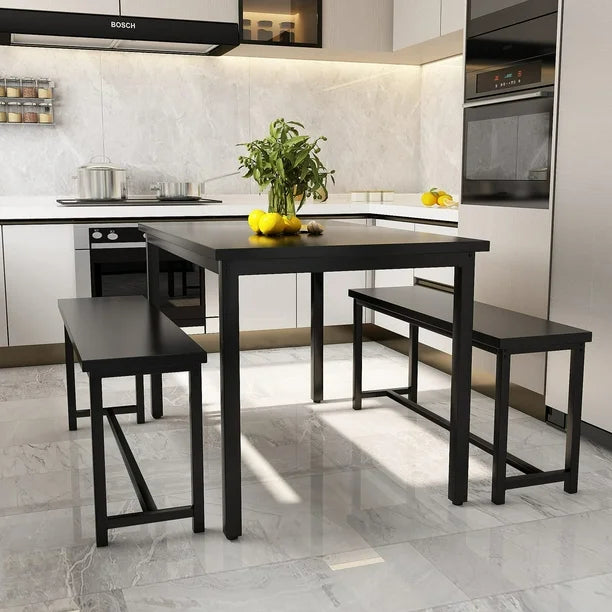 Dining Set - 3-Piece Modern Dining Furniture Set with Benches, Black