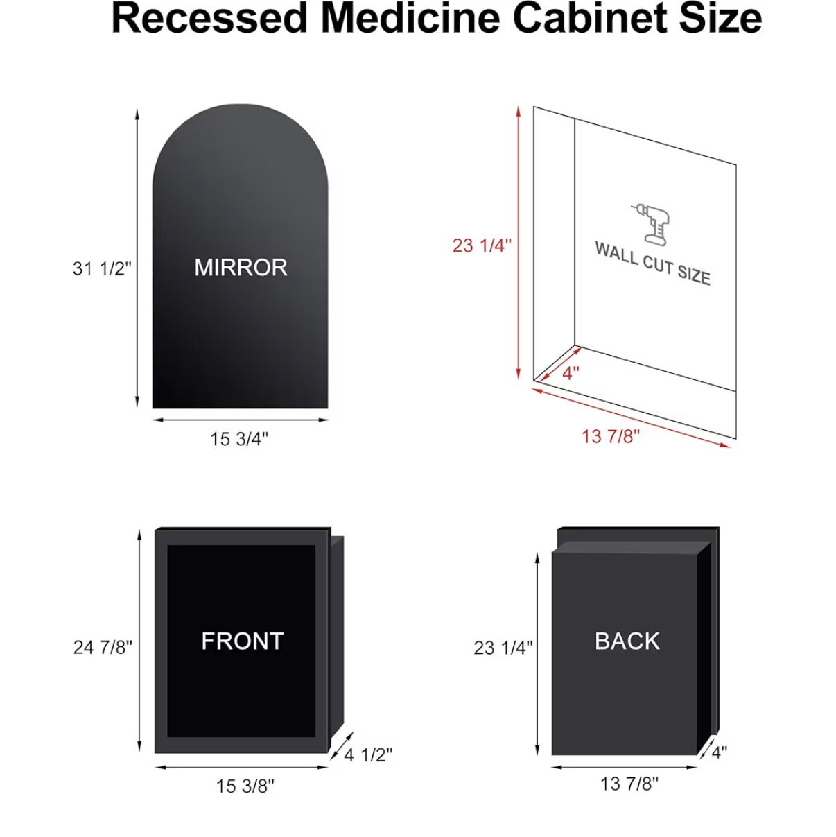 Medicine Cabinet - 16” x 30” Mepplzian Medicine Cabinet, Brushed Brass Gold Arched