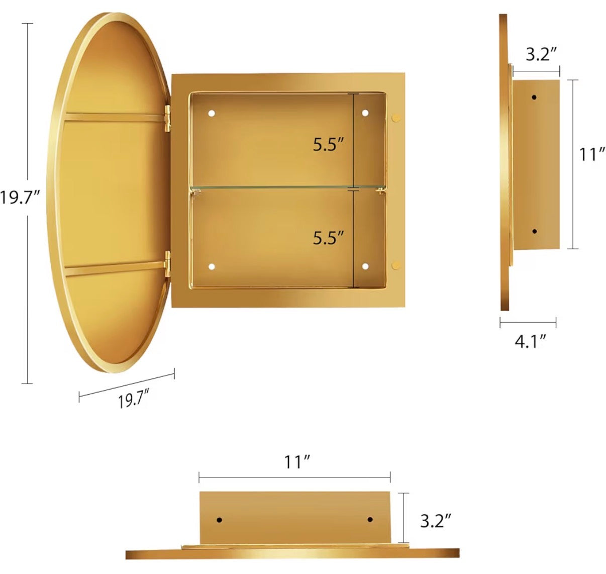 Medicine Cabinet - 20” Soges Gold Round Framed Medicine Cabinet Surface Mount Only