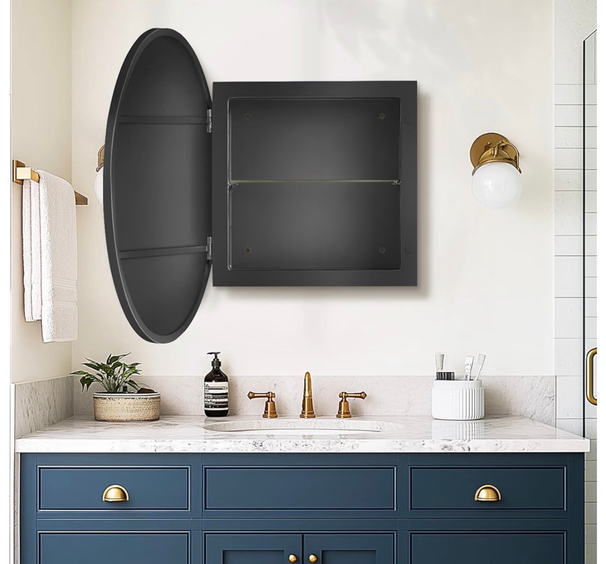 Medicine Cabinet - 20” Soges Black Round Framed Medicine Cabinet Surface Mount Only