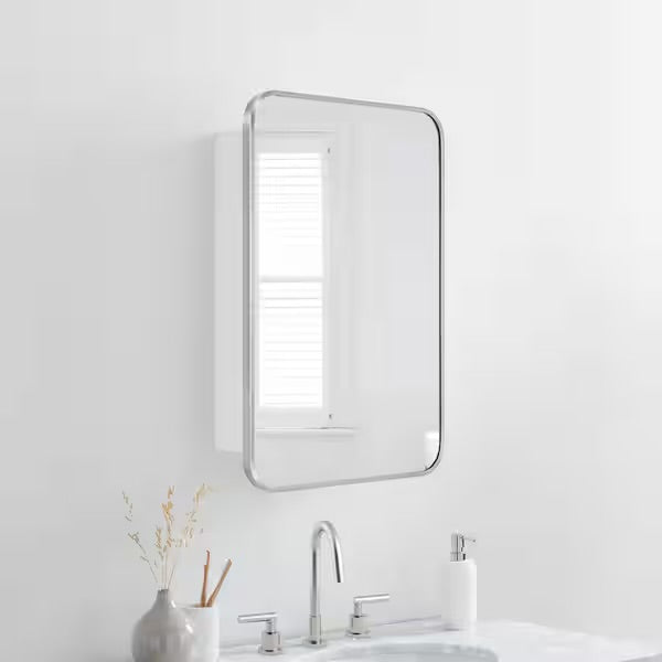 Medicine Cabinet - 16.5 in. W x 24 in. H Garnes Medicine Cabinet with Mirror inRectangular Recessed or Surface Mount Brushed Nickel