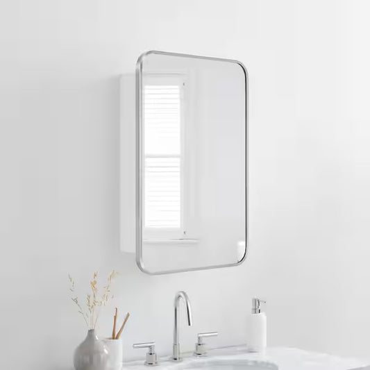 Medicine Cabinet - 16.5 in. W x 24 in. H Garnes Medicine Cabinet with Mirror inRectangular Recessed or Surface Mount Brushed Nickel