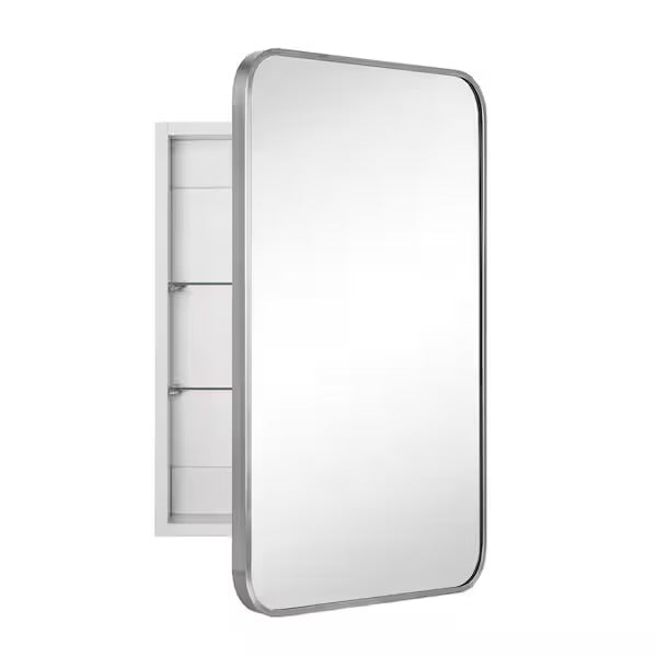 Medicine Cabinet - 16.5 in. W x 24 in. H Garnes Medicine Cabinet with Mirror inRectangular Recessed or Surface Mount Brushed Nickel