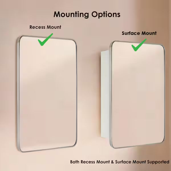 Medicine Cabinet - 16.5 in. W x 24 in. H Garnes Medicine Cabinet with Mirror inRectangular Recessed or Surface Mount Brushed Nickel