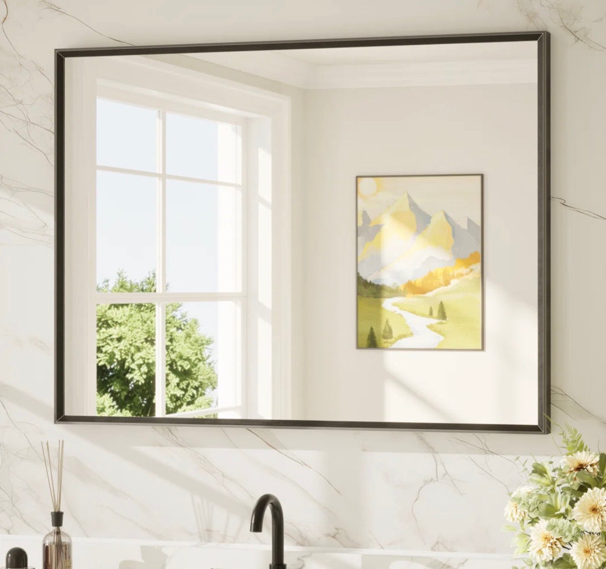 Mirror - 40” x 30” Black Framed Wall Mirror
