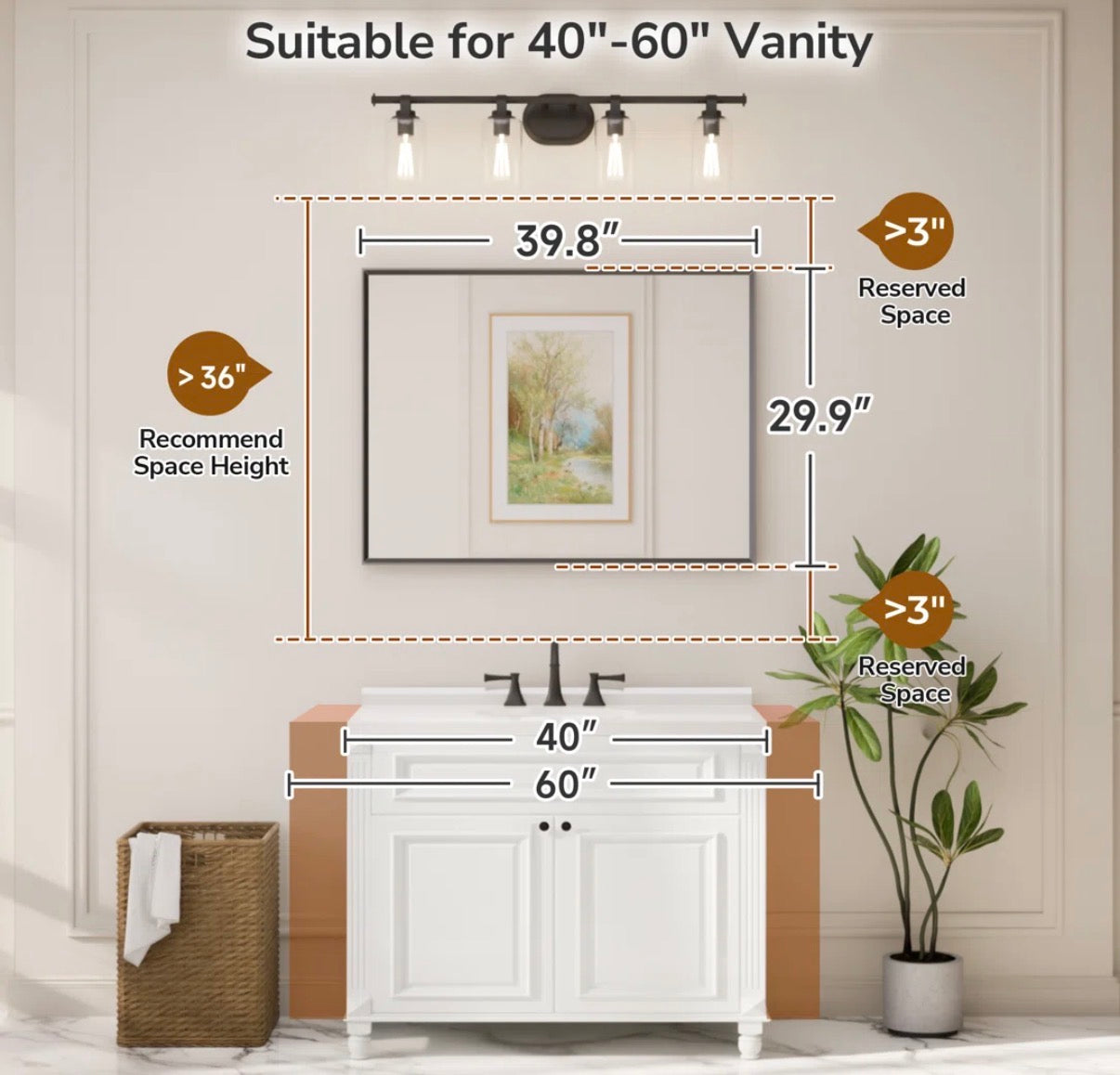 Mirror - 40” x 30” Black Framed Wall Mirror