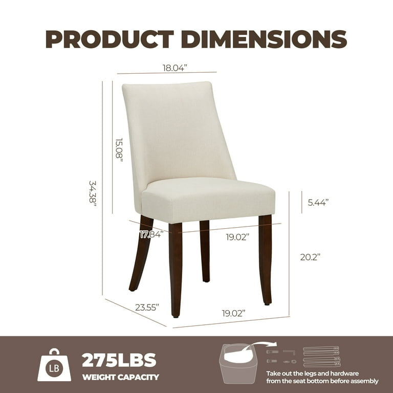 Dining Chairs - Set of 2 Mid Century Modern Farmhouse Fabric Upholstered - WF10.16.25