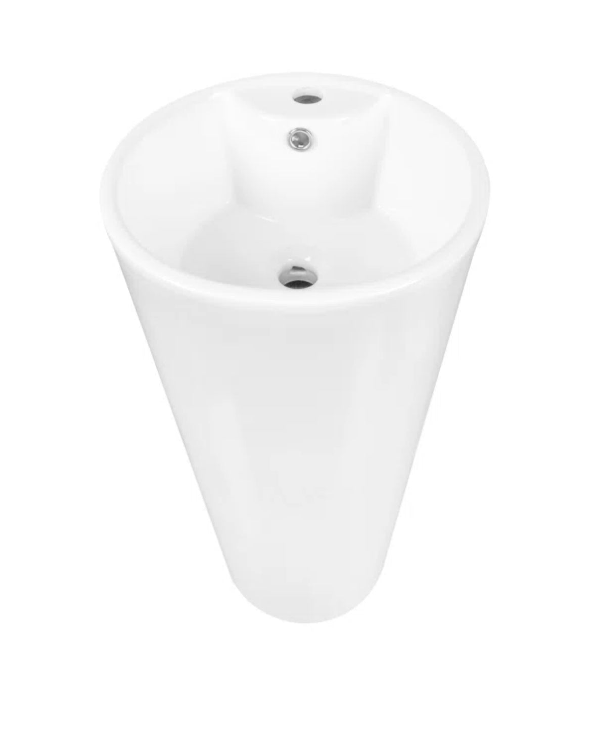 Sink - Pedestal 33" Tall Round Vitreous China Sink with Overflow and Pre-Drilled Hole - WF9.25.25