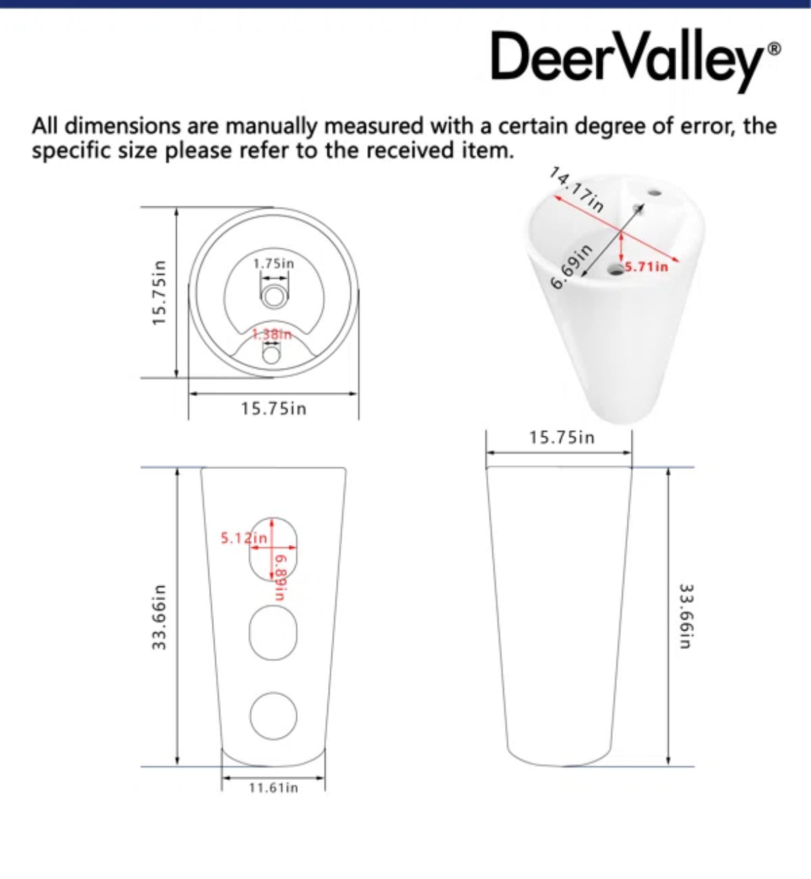 Sink - Pedestal 33" Tall Round Vitreous China Sink with Overflow and Pre-Drilled Hole - WF9.25.25