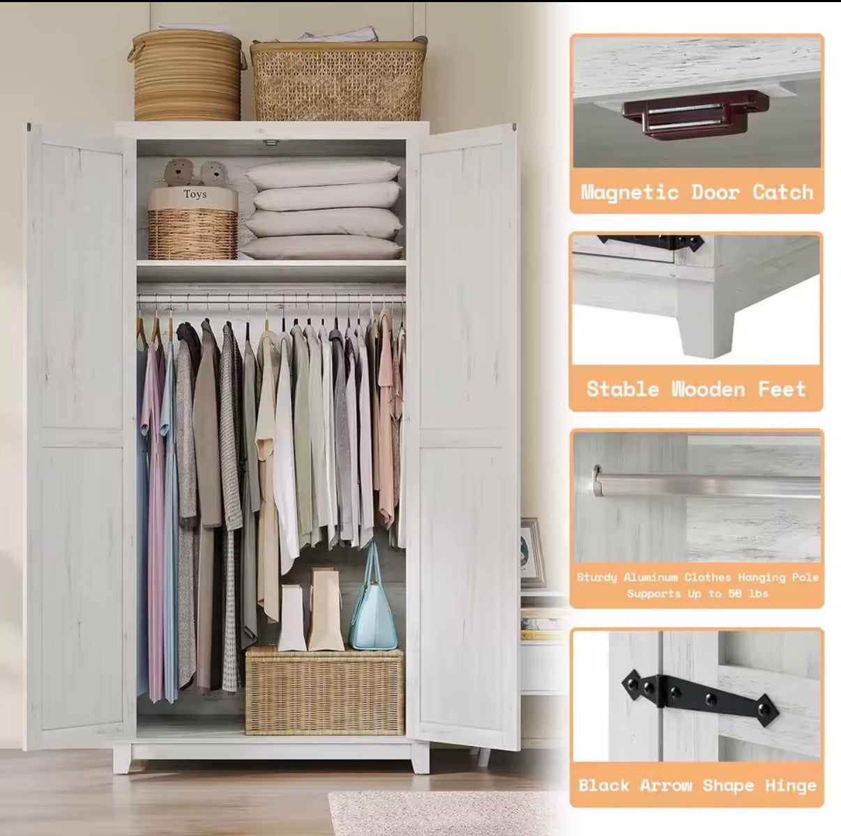 Armoire - 70” Greige Farmhouse Armoire