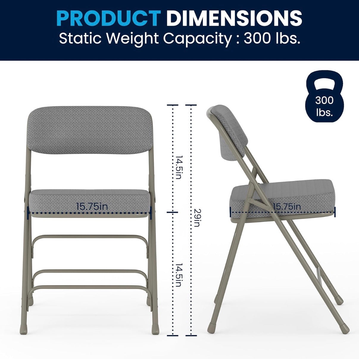 Folding Chairs Set of 2 - Flash Furniture Gray Metal Folding Chair with 2 1/2" Padded Fabric Seat