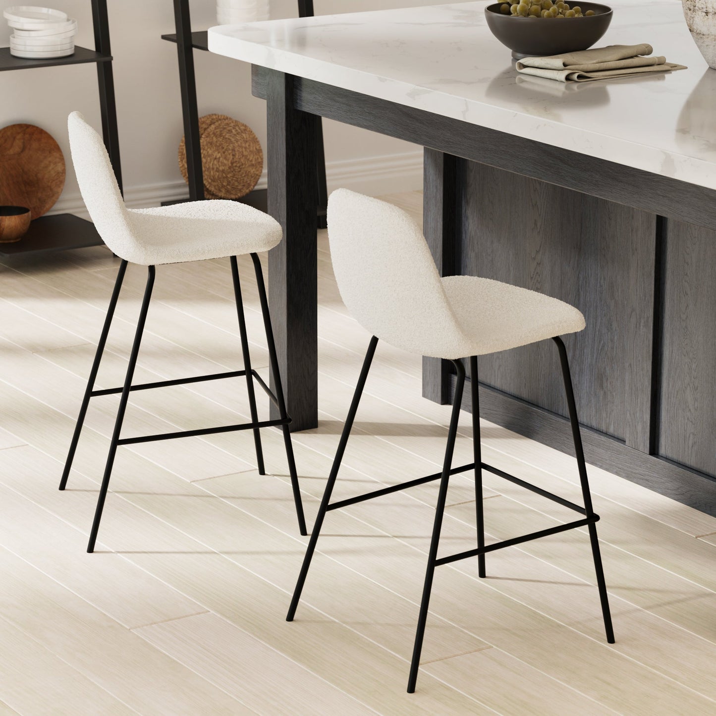 Barstool Set of 2 - 24” Maxine Boucle Counter Stool