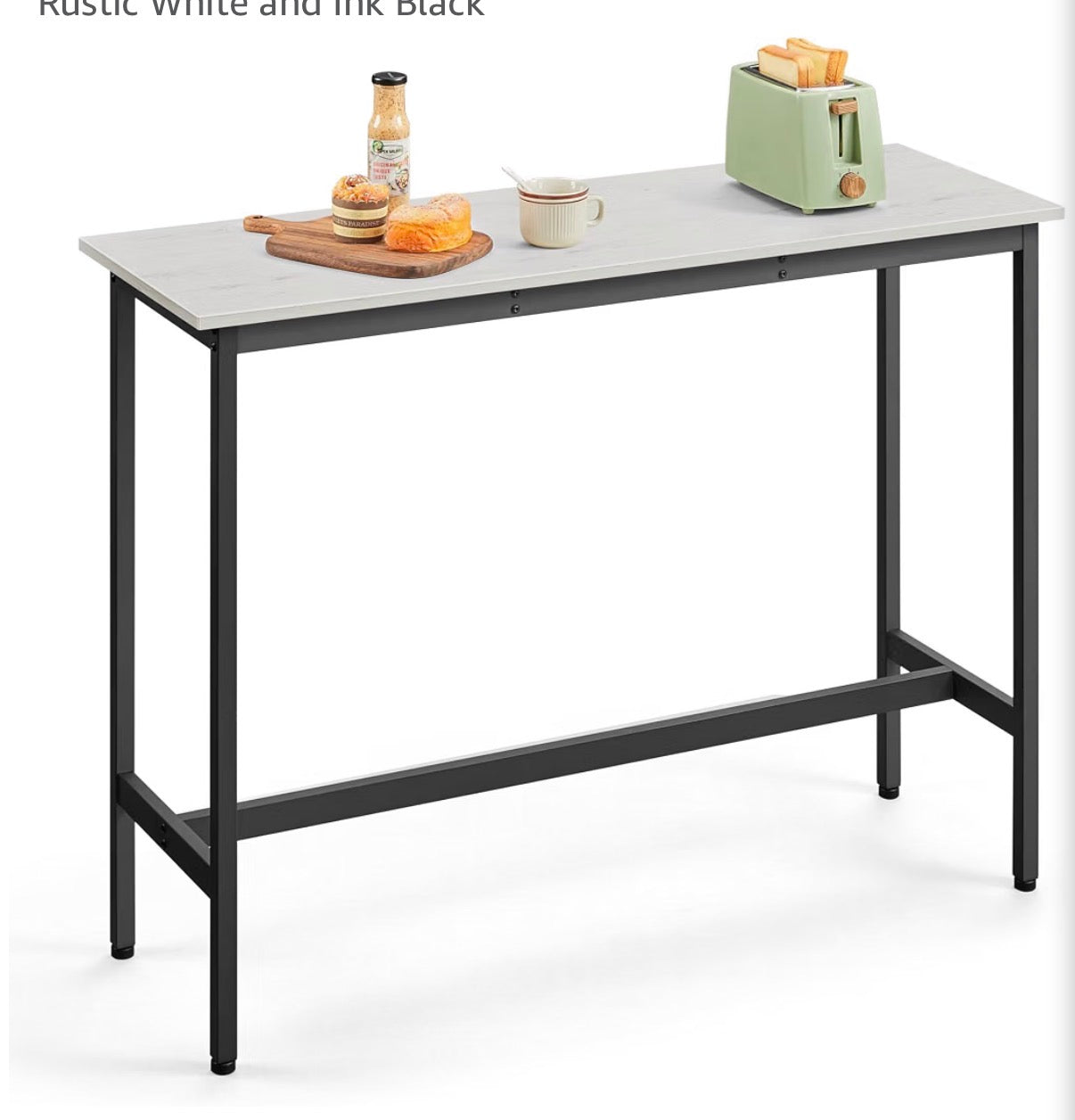 Dining Table - 15.7 x 47.25” x 41.25” High Top Pub Table Matte Black Metal and Faux Marble Top