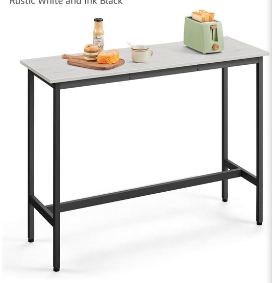 Dining Table - 15.7 x 47.25” x 41.25” High Top Pub Table Matte Black Metal and Faux Marble Top