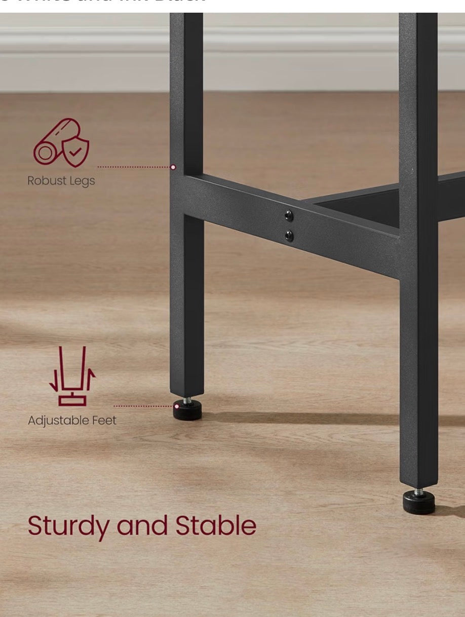 Dining Table - 15.7 x 47.25” x 41.25” High Top Pub Table Matte Black Metal and Faux Marble Top