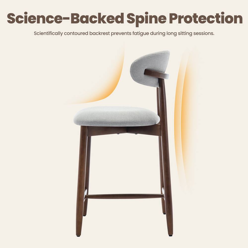 Barstool Set of 2 - 25” Counter Height RENEWLINE with Backrest, Solid Wood Legs