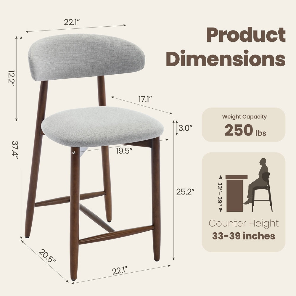 Barstool Set of 2 - 25” Counter Height RENEWLINE with Backrest, Solid Wood Legs