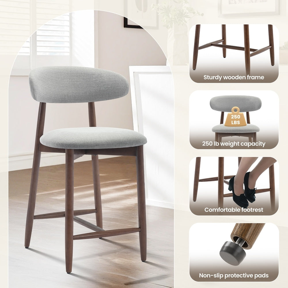 Barstool Set of 2 - 25” Counter Height RENEWLINE with Backrest, Solid Wood Legs