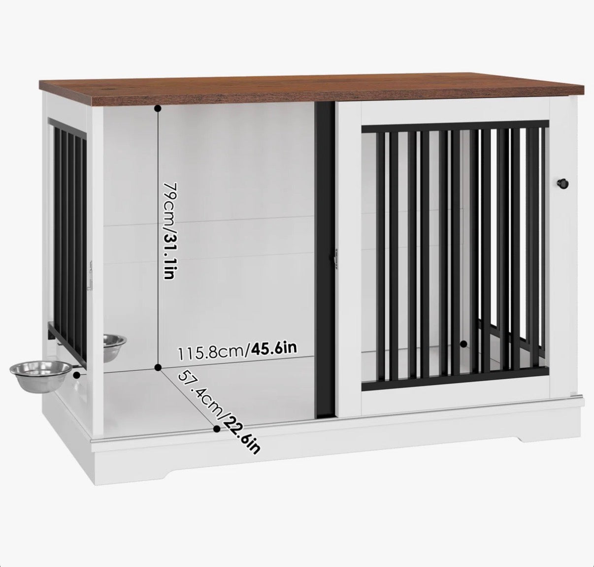 Dog Crate - 47.2''W Sturdy Large Dog Crate Furniture with 2 Feeding Bowls