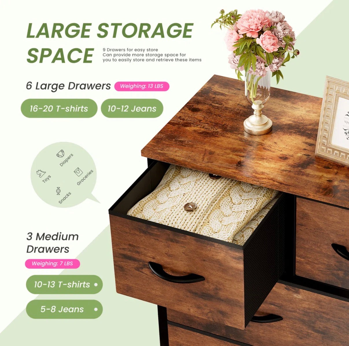 Fabric Dresser - Gymax 9-Drawer Fabric Dresser for Bedroom Tall Storage Organizer Chest