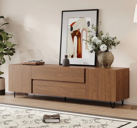 Media Console - 71” Walnut Wood Mid-Century Modern TV stand (some damage see all photos)