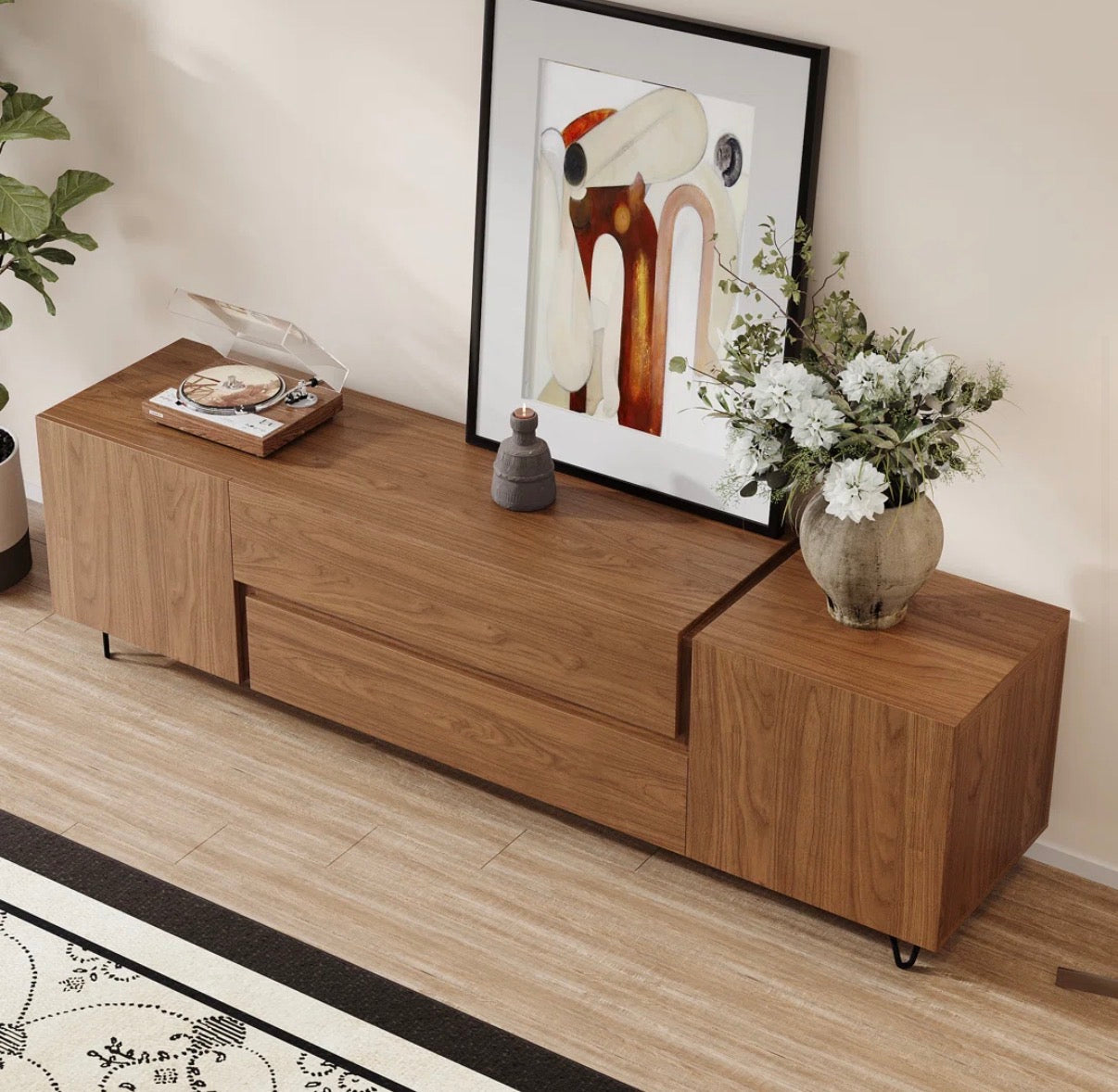 Media Console - 71” Walnut Wood Mid-Century Modern TV stand (some damage see all photos)