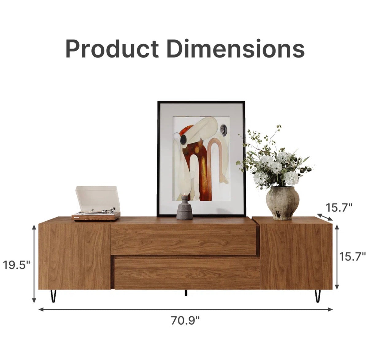 Media Console - 71” Walnut Wood Mid-Century Modern TV stand (some damage see all photos)